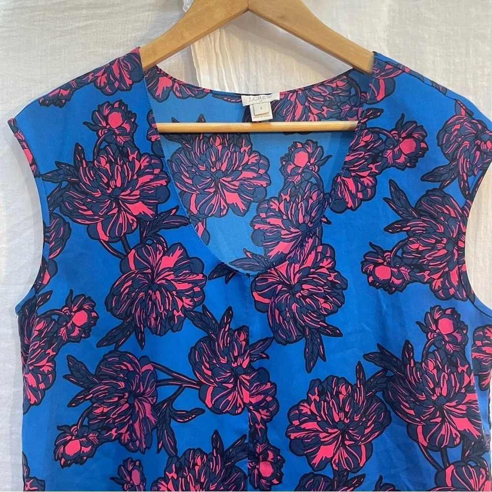 J. Crew Blue and Pink Floral Blouse